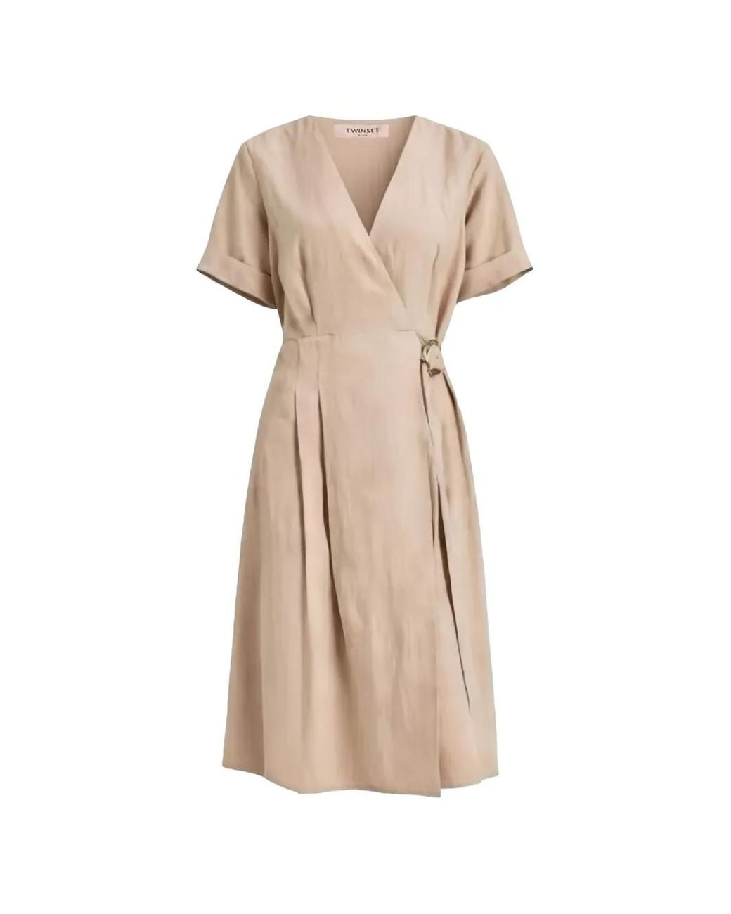 Twinset Natural Pleated Wrap Midi Dress