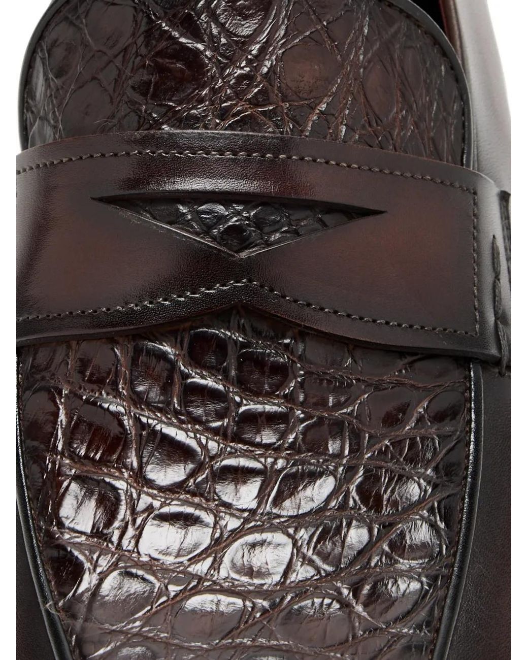Magnanni Shoes White Crocodile-Effect Leather Penny Loafers for men