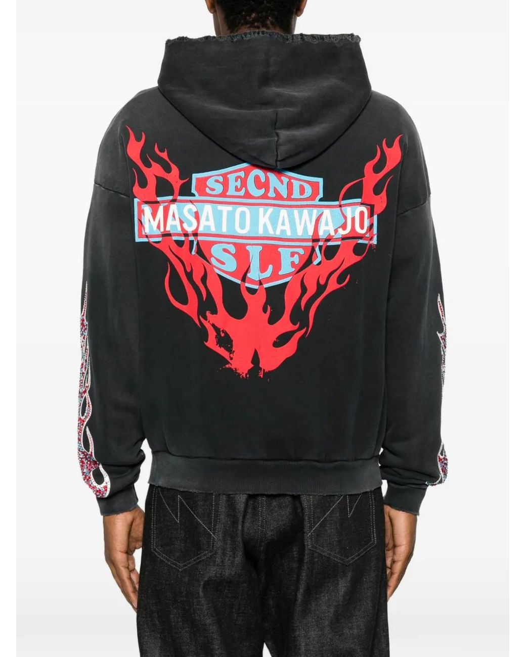 Secnd Slf Black Masato Kawajo Firestorm Zip-Up Cotton Hoodie for men