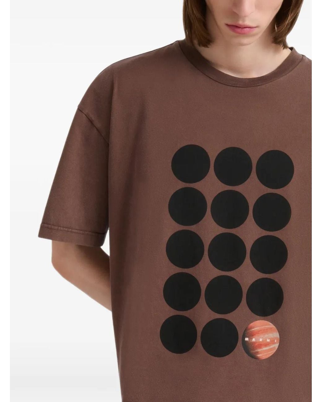 Marni Brown Cotton T-Shirt With Planet Print for men