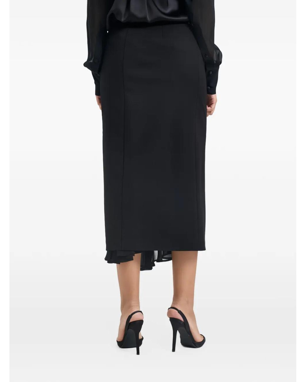 Semicouture Black Layered-Hem Zip-Detail Midi Skirt