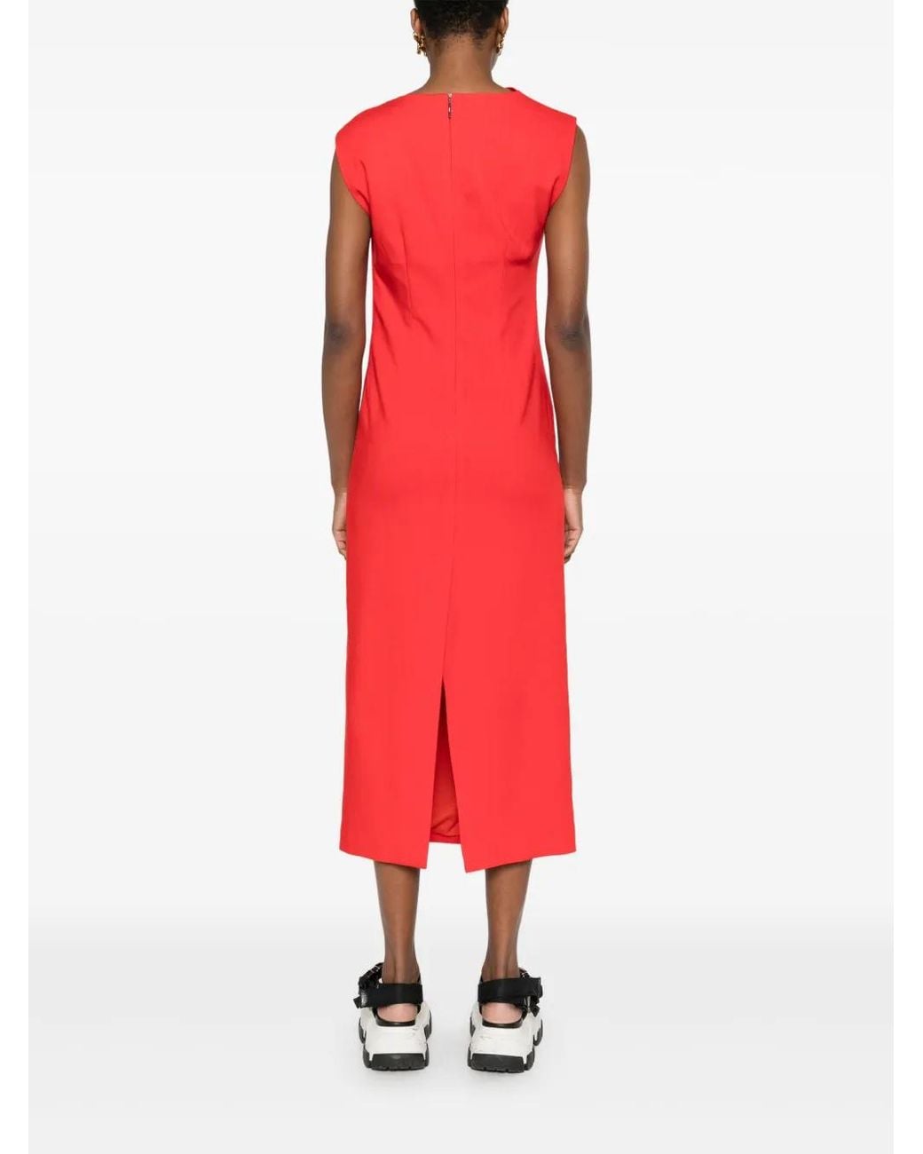 MSGM Red Asymmetric Midi Dress