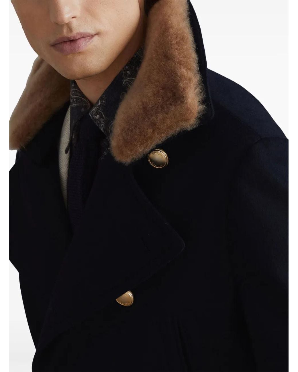 Brunello Cucinelli Blue Double-Breasted Cashmere Coat for men
