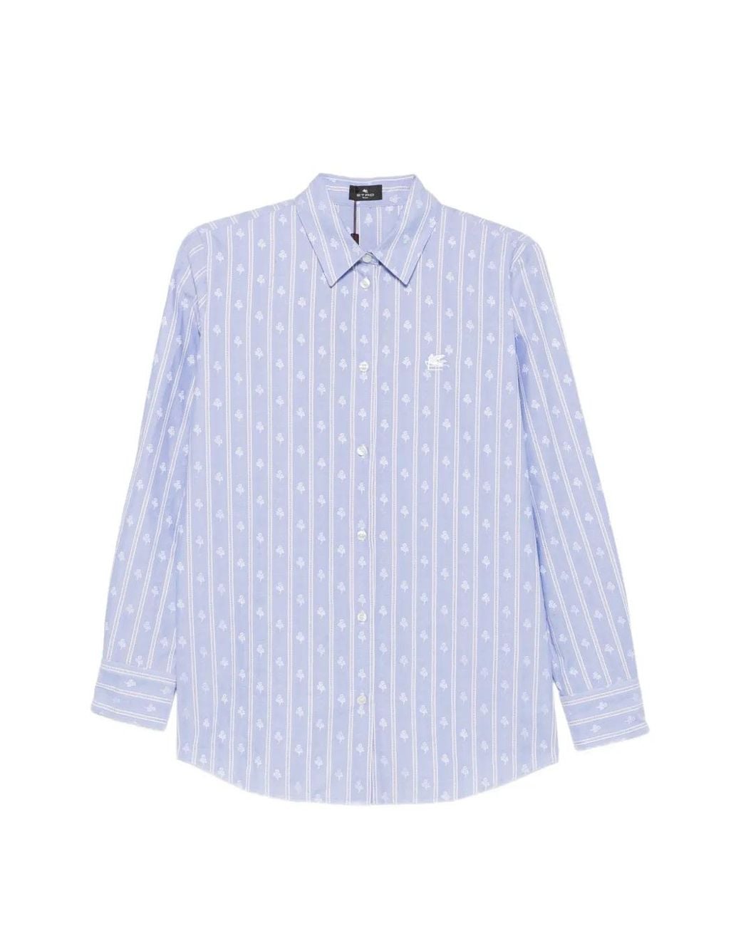Etro Blue Striped Floral-Print Shirt