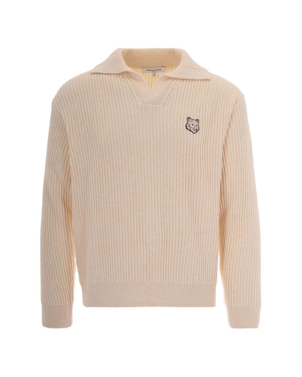 Maison Kitsuné White Polo-Collar Sweater for men