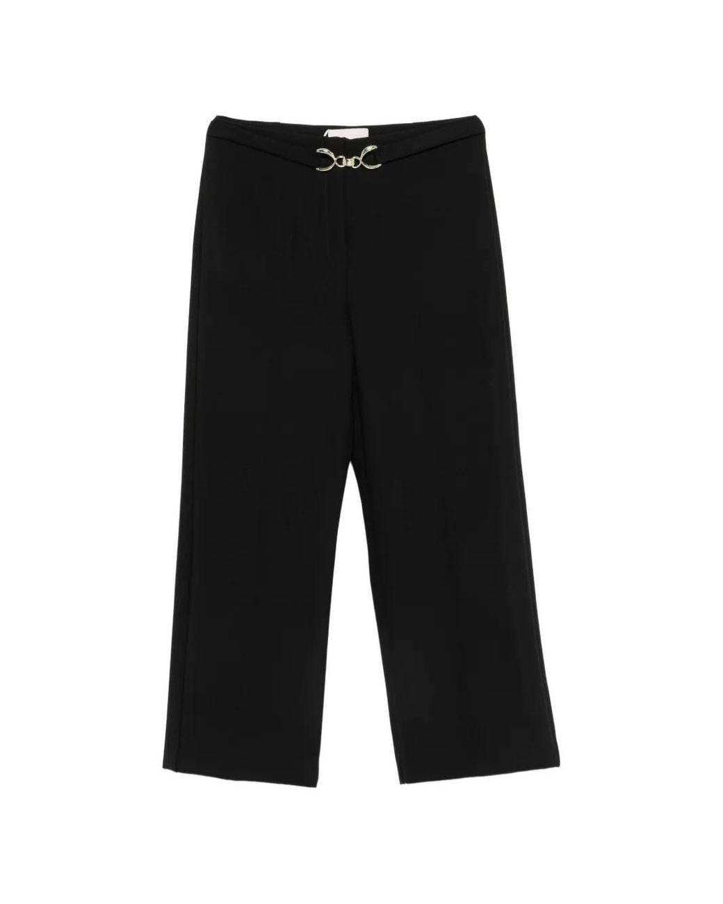 iBlues Black Horsebit-Detail Cropped Trousers