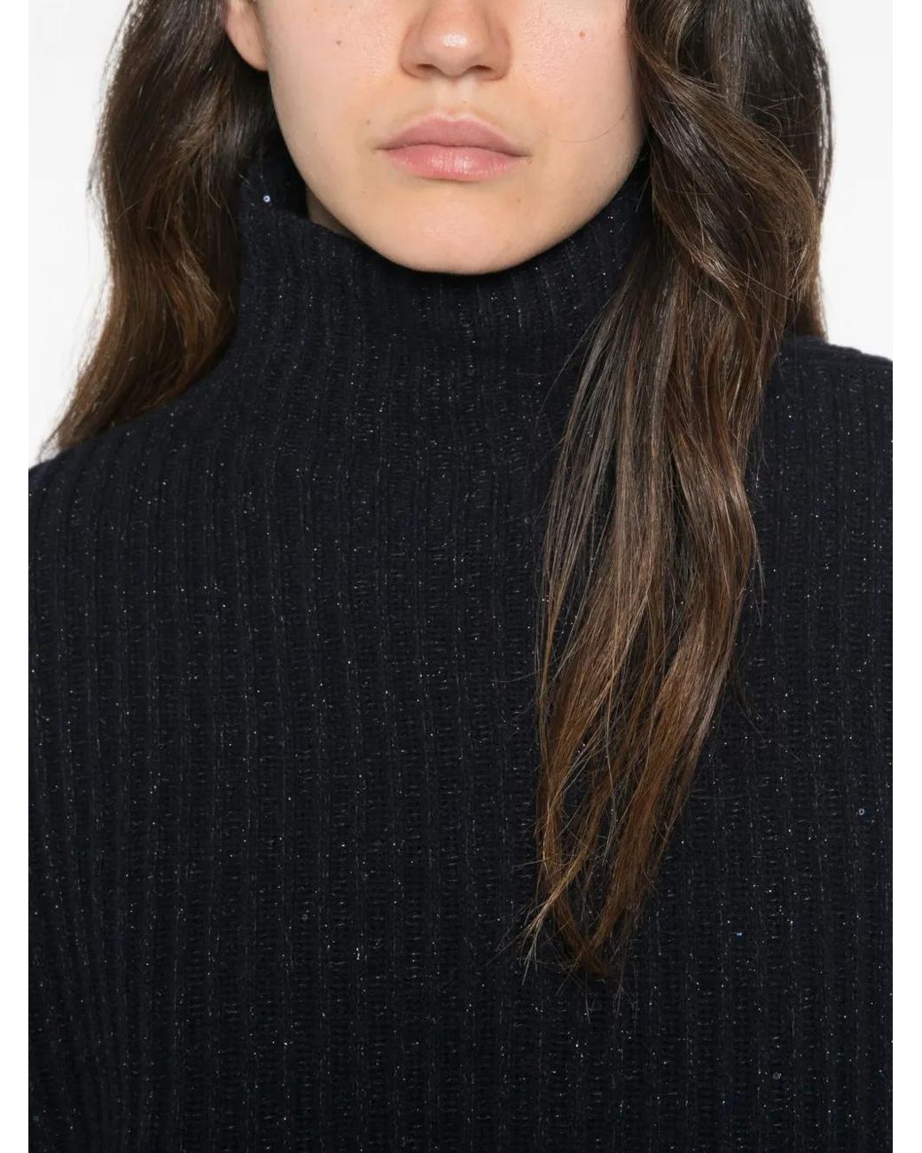 Brunello Cucinelli Black Ribbed Sequin-Embellished Knit
