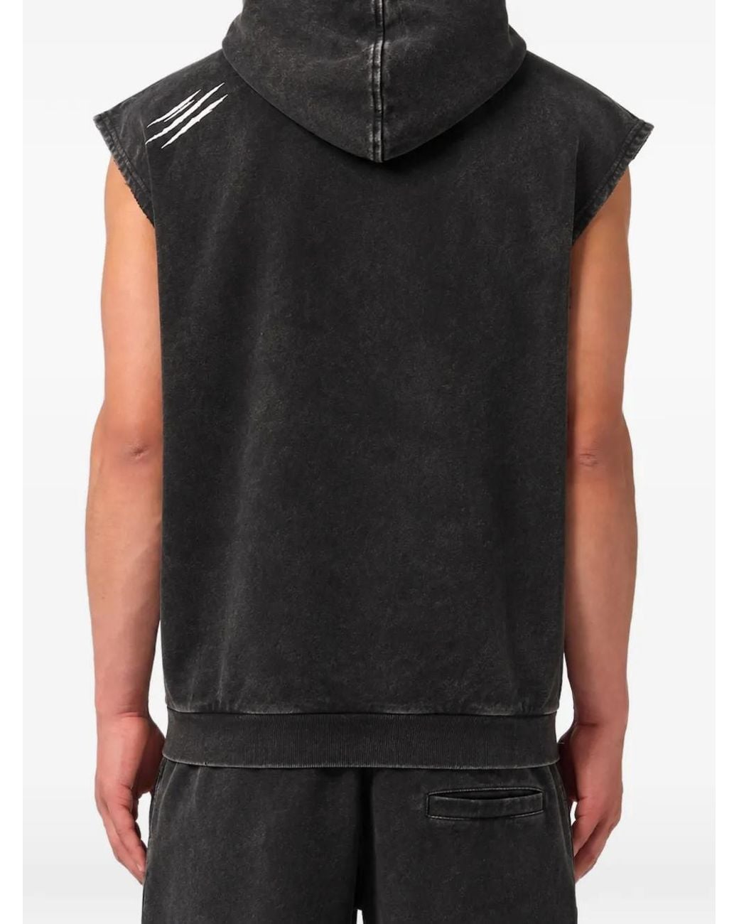 Philipp Plein Black Washed Fleece Hoodie Vest for men
