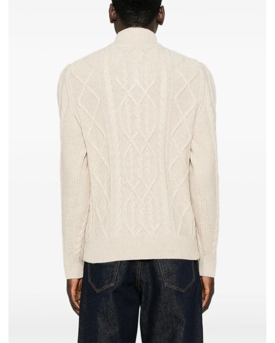 Bompard White Cable-Knit Zip-Neck Sweater for men