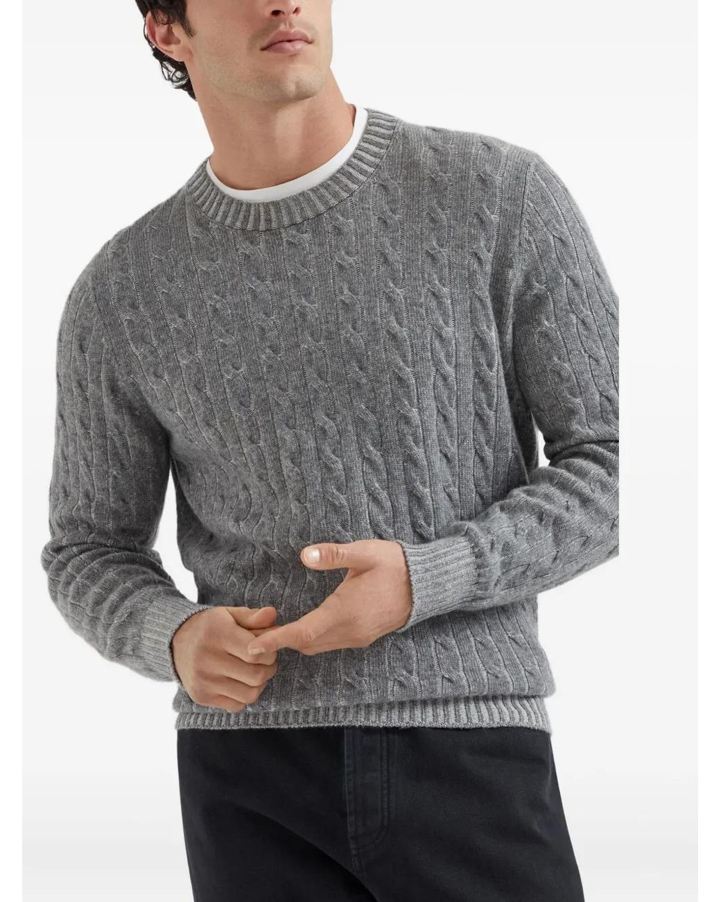 Brunello Cucinelli Gray Cashmere Vanisé Cable-Knit Sweater for men