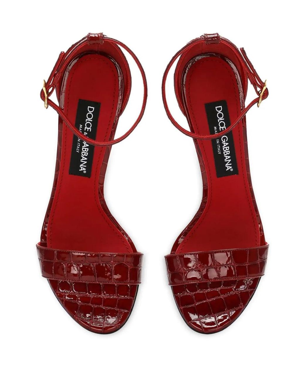 Dolce & Gabbana Red Calfskin Baroque Dg Sandals
