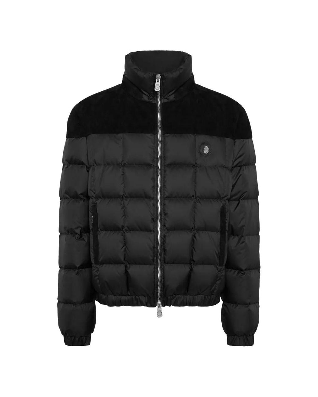 Billionaire Black Quilted Suede-Panel Puffer Jacket for men