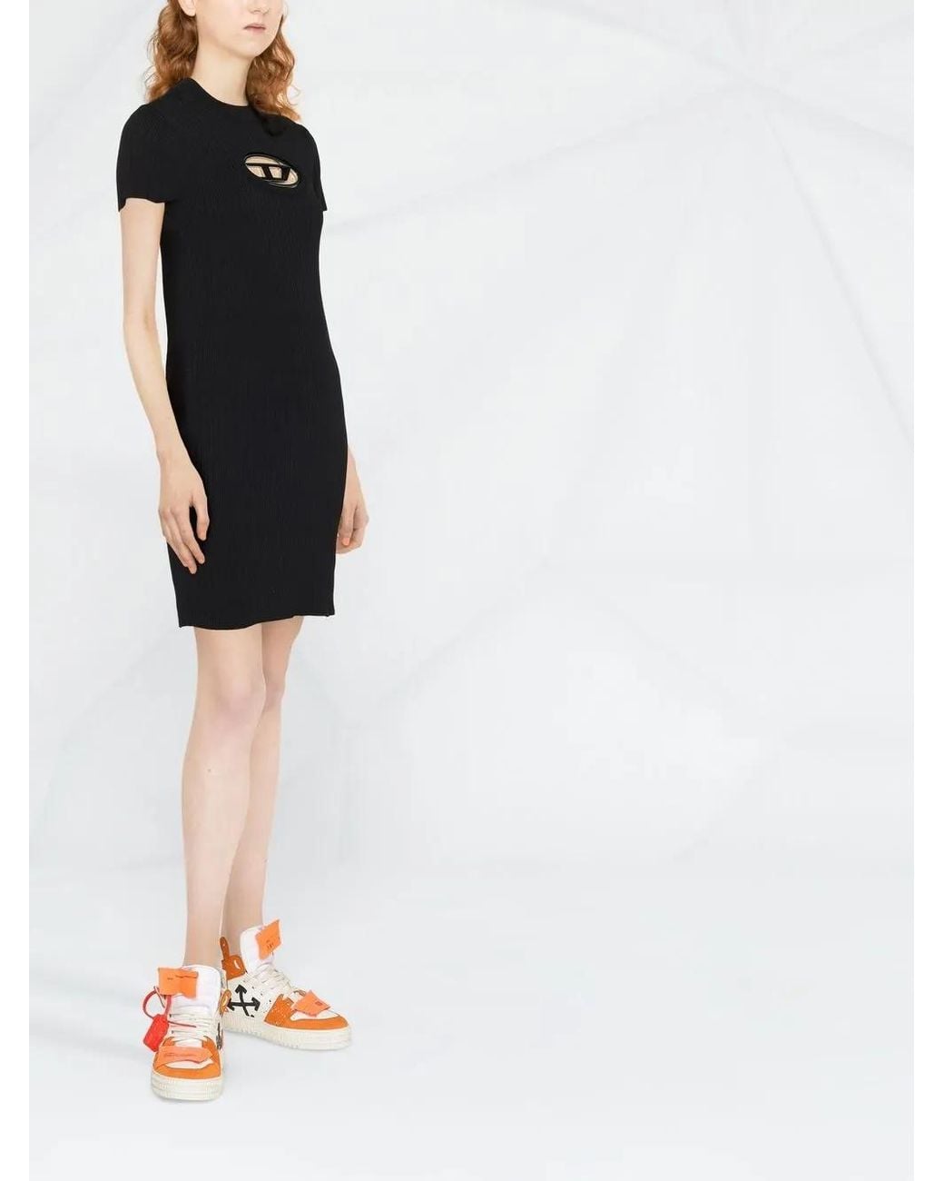 DIESEL Black Cut-Out Logo T-Shirt Dress