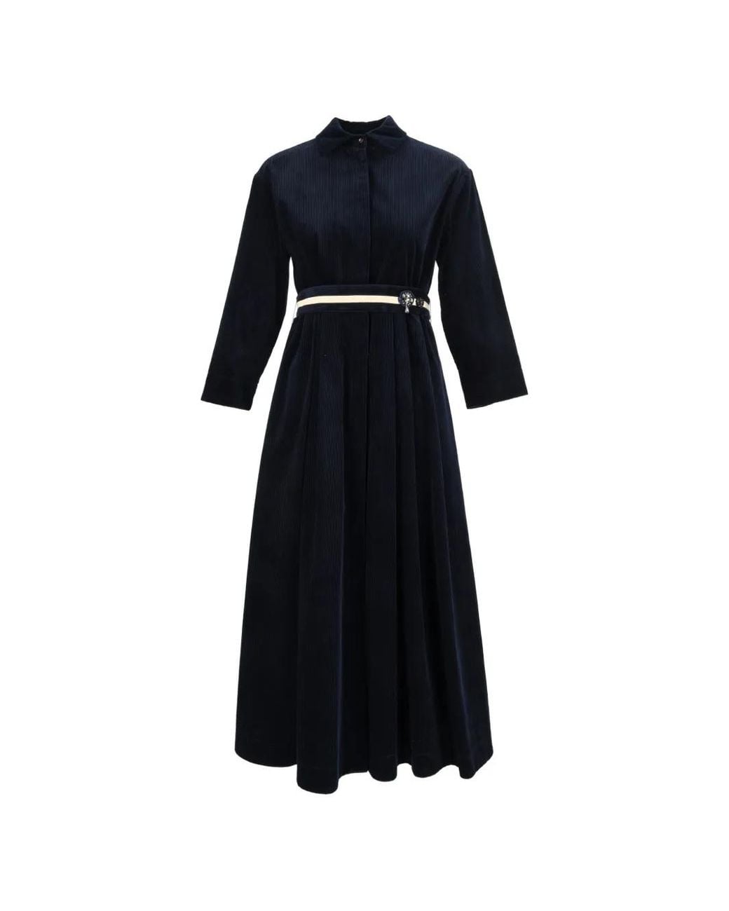 Max Mara Black Vortice Corduroy Belted Midi Dress