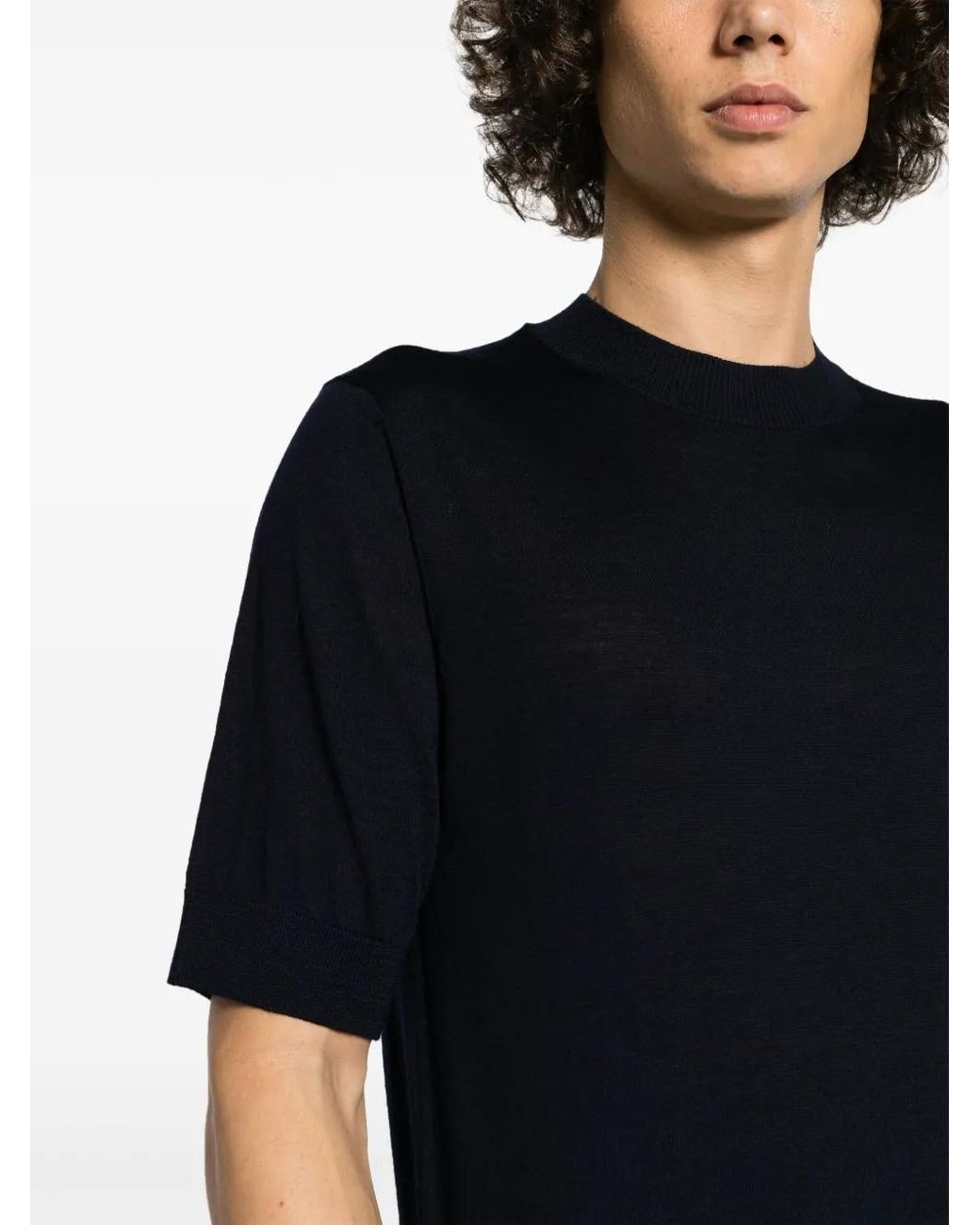 Ballantyne Black Knitted Ribbed-Trim T-Shirt for men