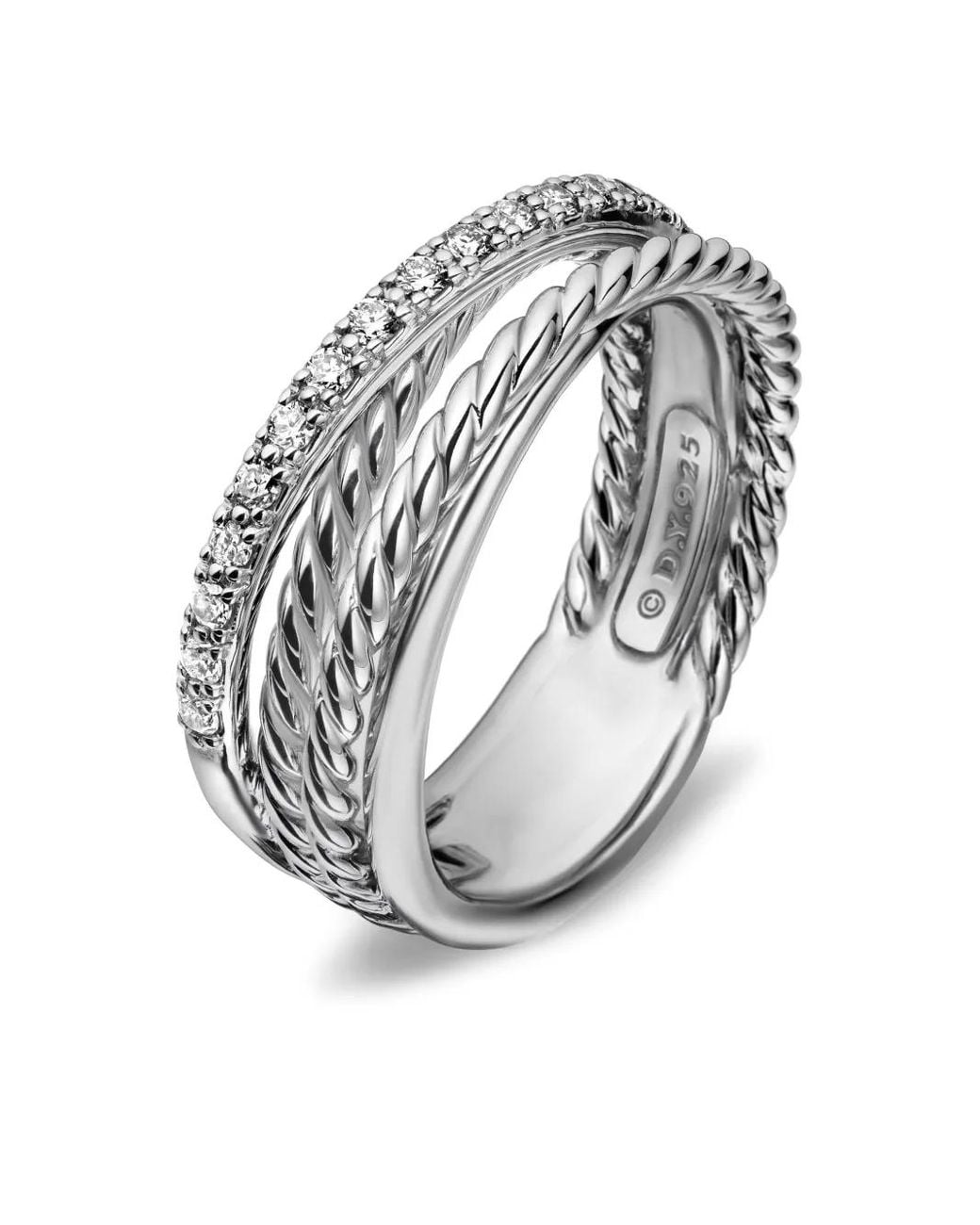 David Yurman Metallic Sterling Crossover Diamond Band Ring (6.8Mm)