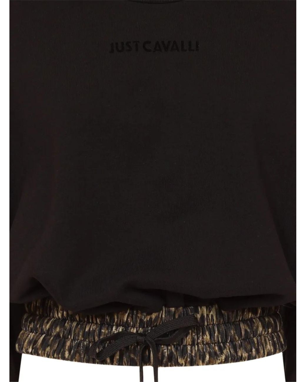 Just Cavalli Black Drawstring Leopard-Print Sweatshirt