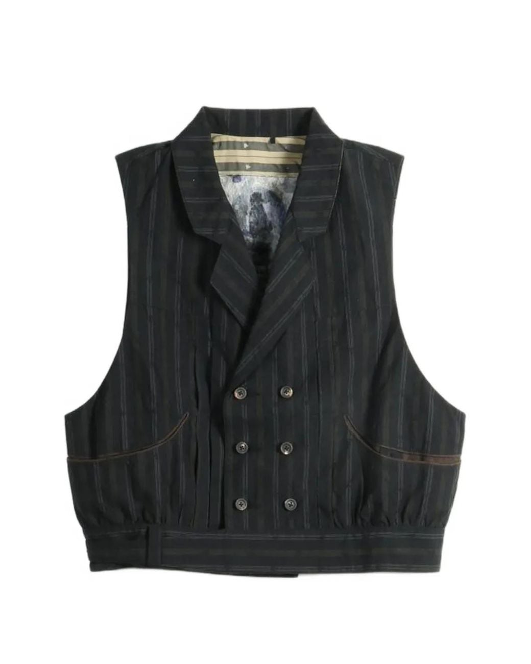 Ziggy Chen Black Pinstripe-Pattern Double-Breasted Waistcoat for men