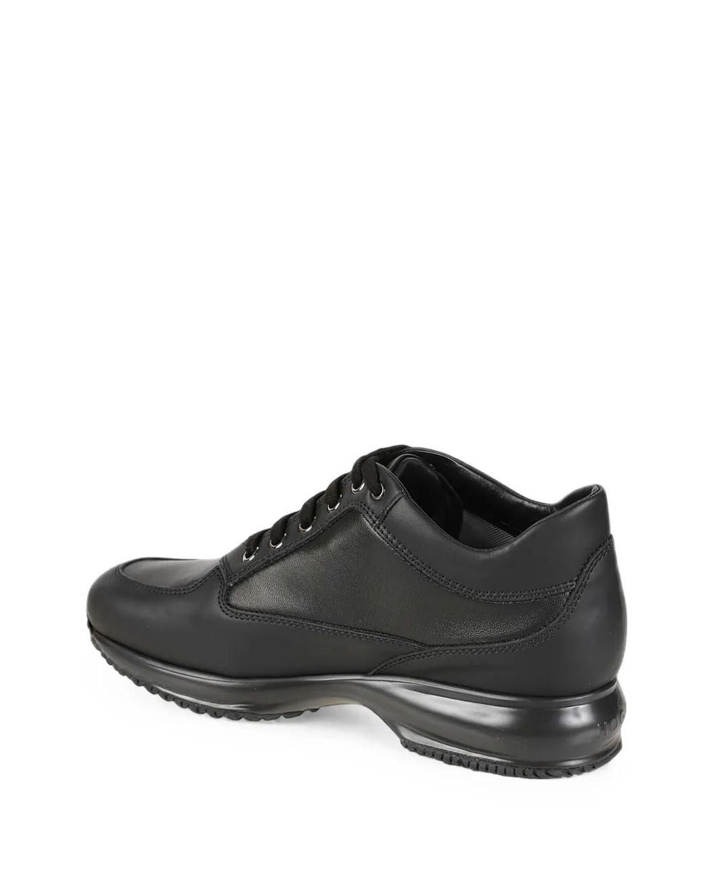 Hogan Black Interactive Streamlined Calf Leather Panel Sneakers