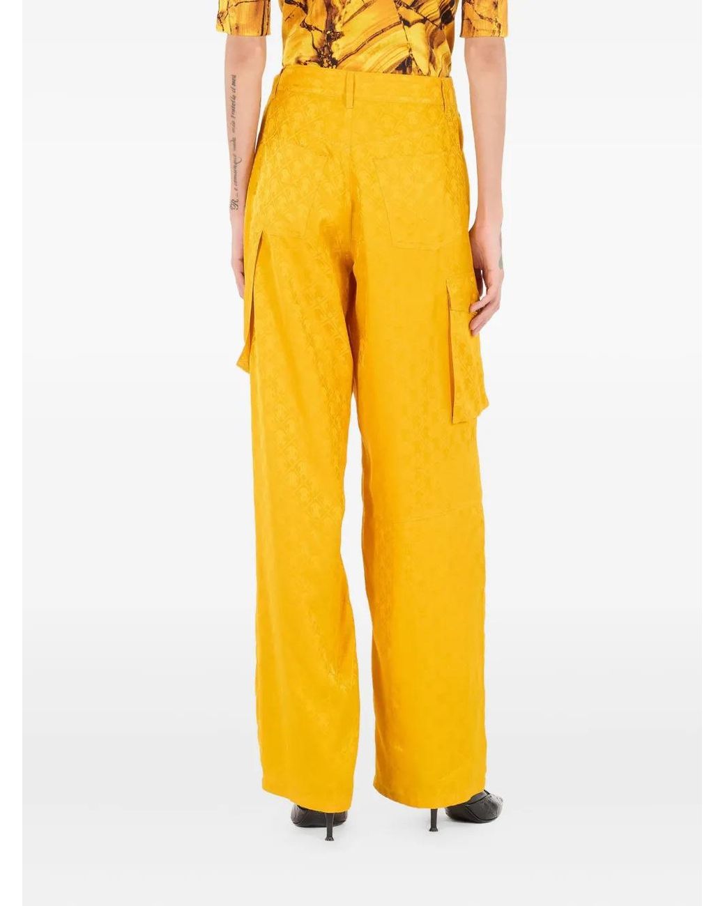 Roberto Cavalli Yellow Patterned Cargo Trousers