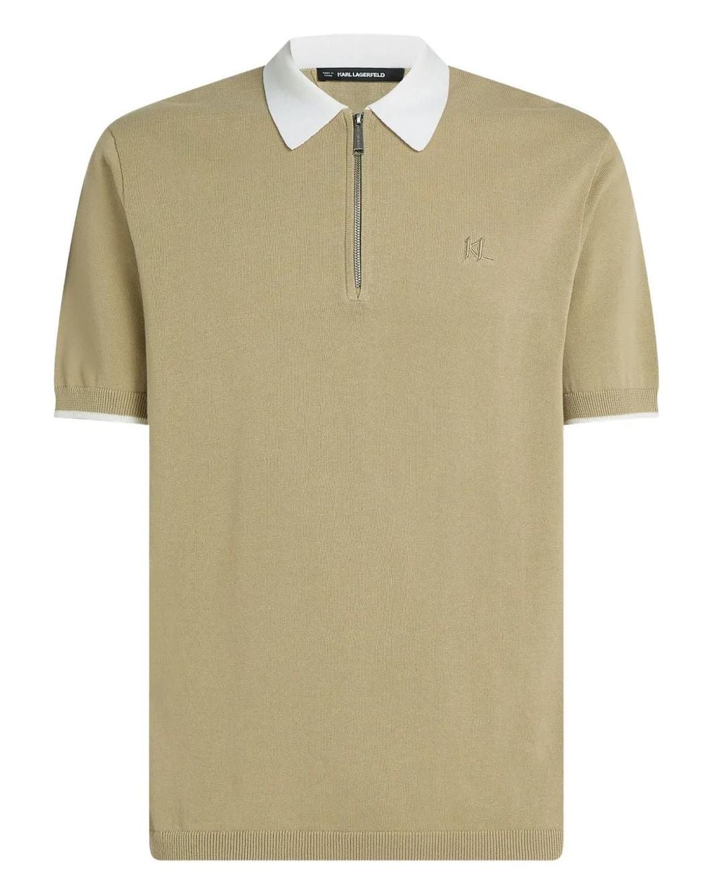 Karl Lagerfeld Green Contrast-Collar Half-Zip Polo Shirt for men
