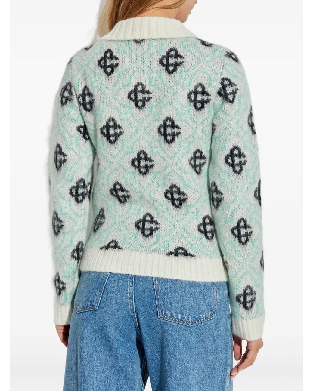 Casablanca Blue Monogram-Pattern Zip-Up Cardigan