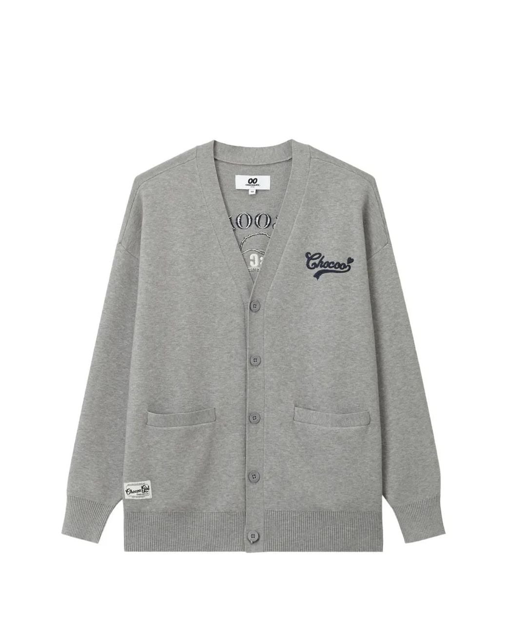Chocoolate Gray Logo-Embroidered Poodle-Motif Cardigan