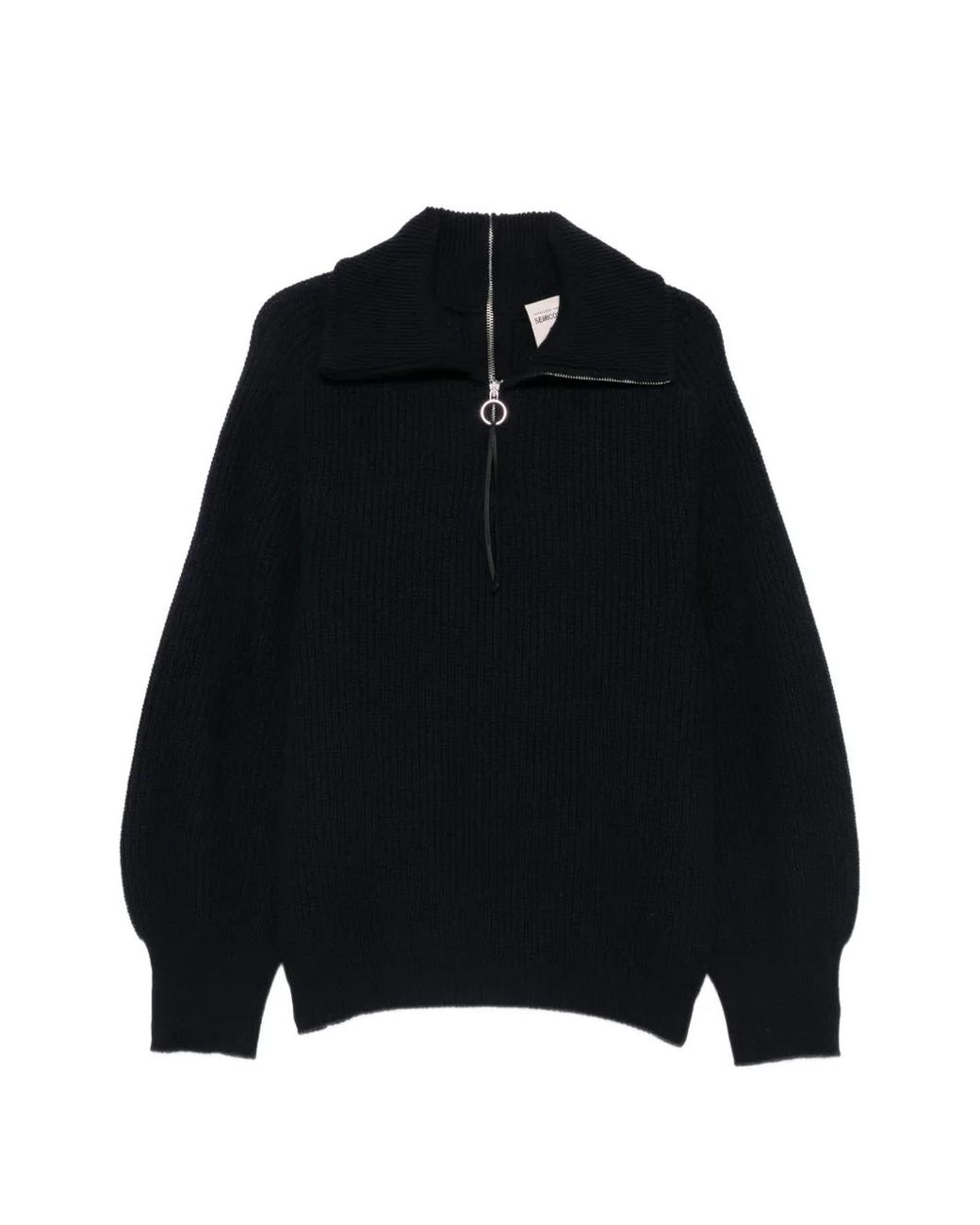 Semicouture Black Ribbed-Knit Half-Zip Sweater