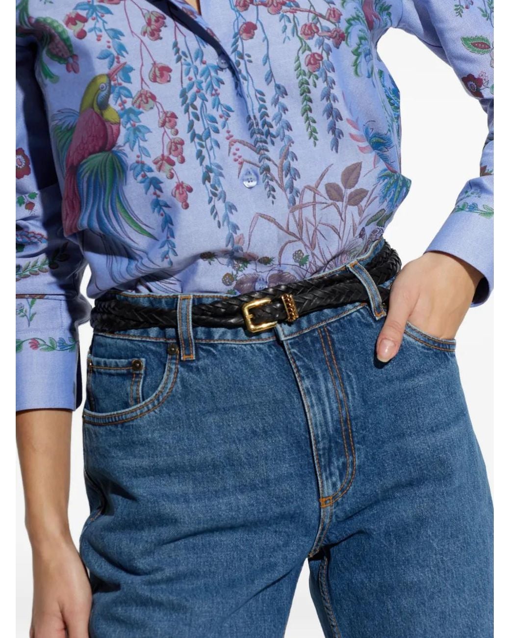 Etro White Braided Leather Double Wrap Belt With-Tone Buckle And Spiral Loop