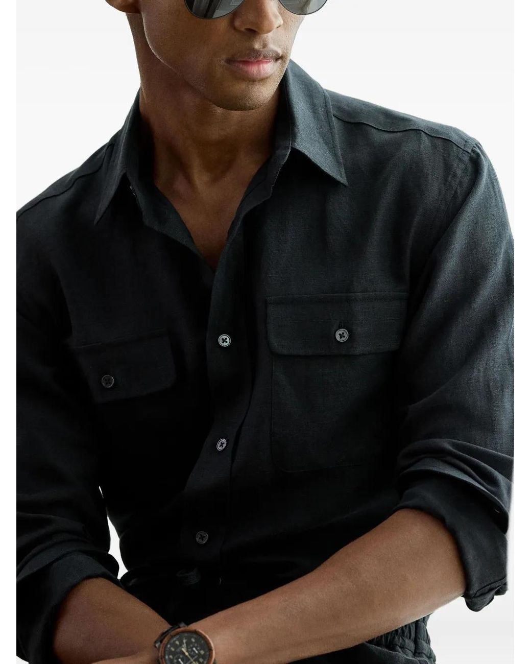 Ralph Lauren Black Double-Pocket Long-Sleeve Shirt for men