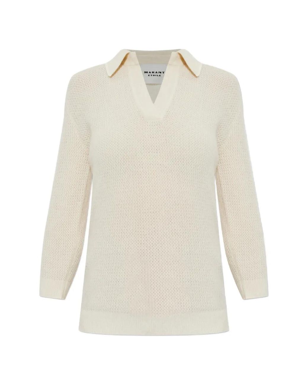Isabel Marant White Waffle-Knit Polo-Collar Sweater