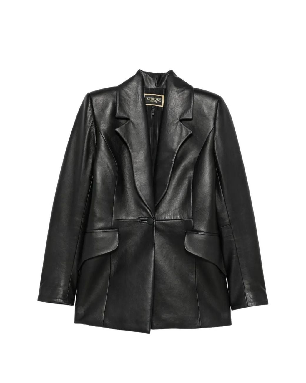 MITILIANE COUTURE Black Padded-Shoulder Leather Blazer