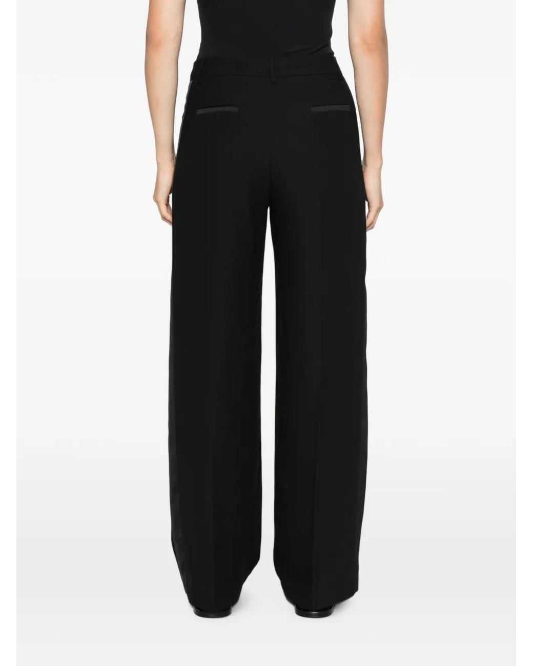 ERMANNO FIRENZE Black Satin-Stripe Drawstring Trousers