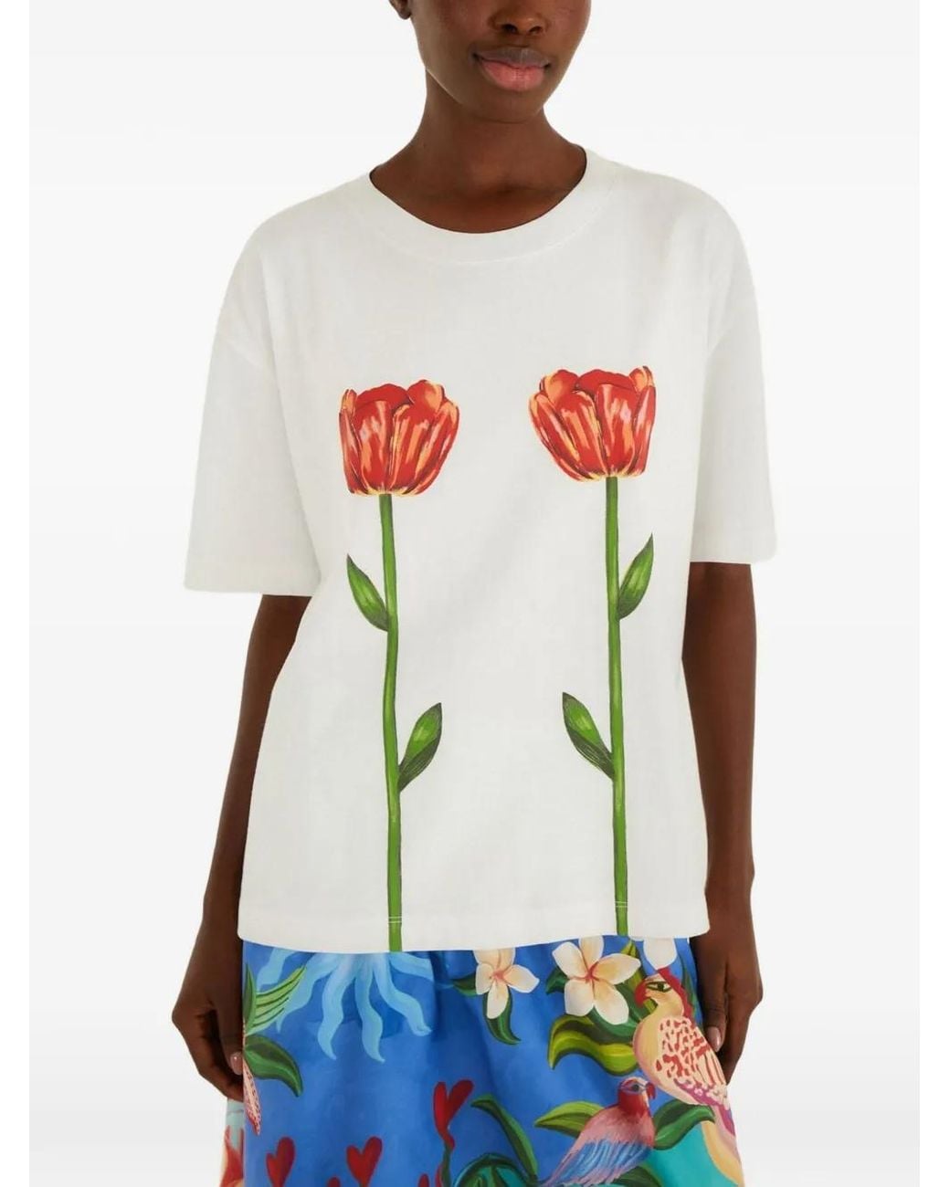 Farm Rio White Tropical Rose Organic Cotton T-Shirt
