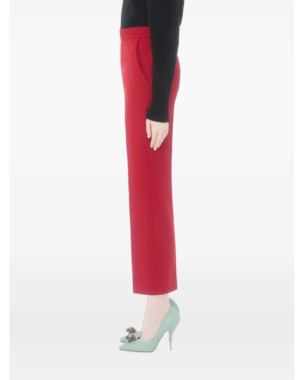 Valentino Garavani Red V-Detail Wool-Crepe Trousers