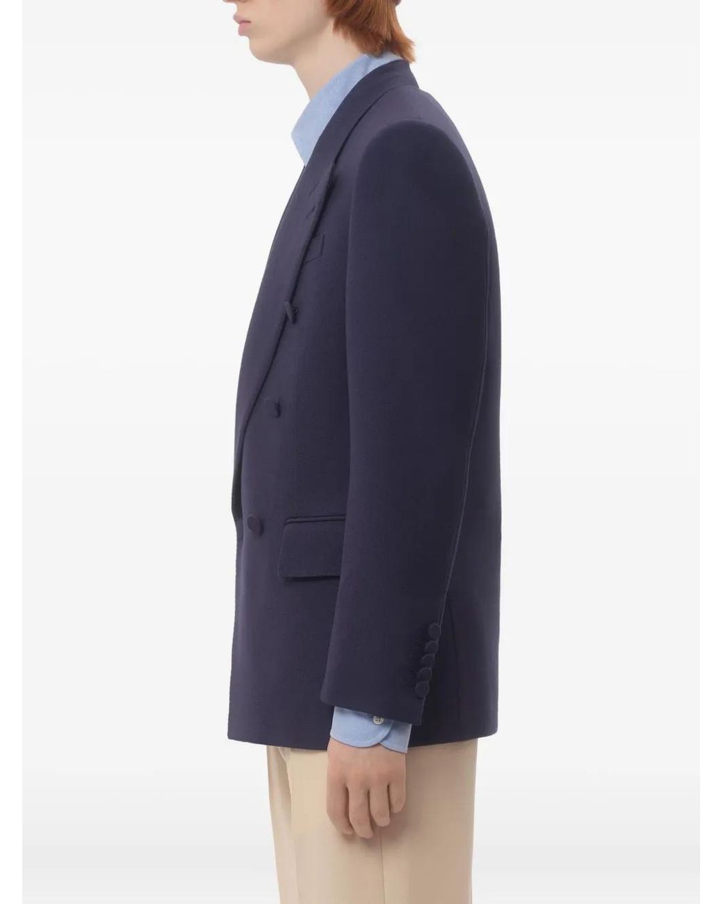 Valentino Garavani Blue Double-Breasted Gabardine Jacket for men