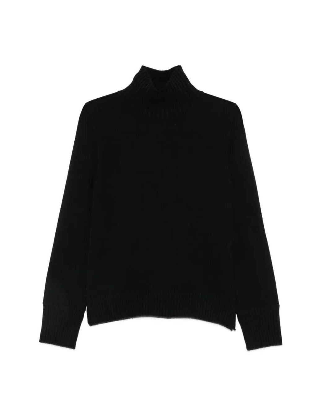 Allude Black Ribbed-Trim Mock-Neck Sweater
