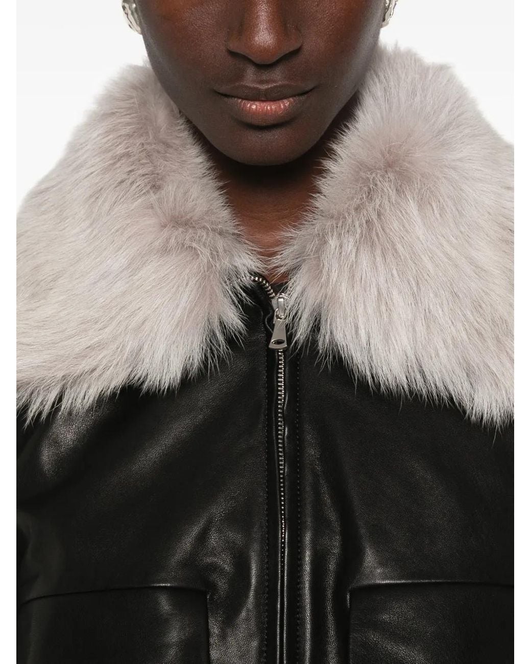 Nour Hammour Black Ellery Fur-Collar Leather Jacket
