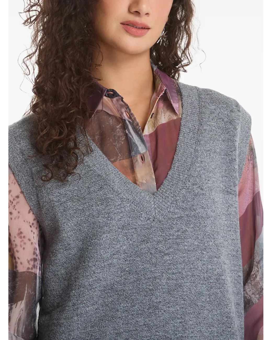 Desigual Gray Robe Courte À Effet Superposé Et Col V
