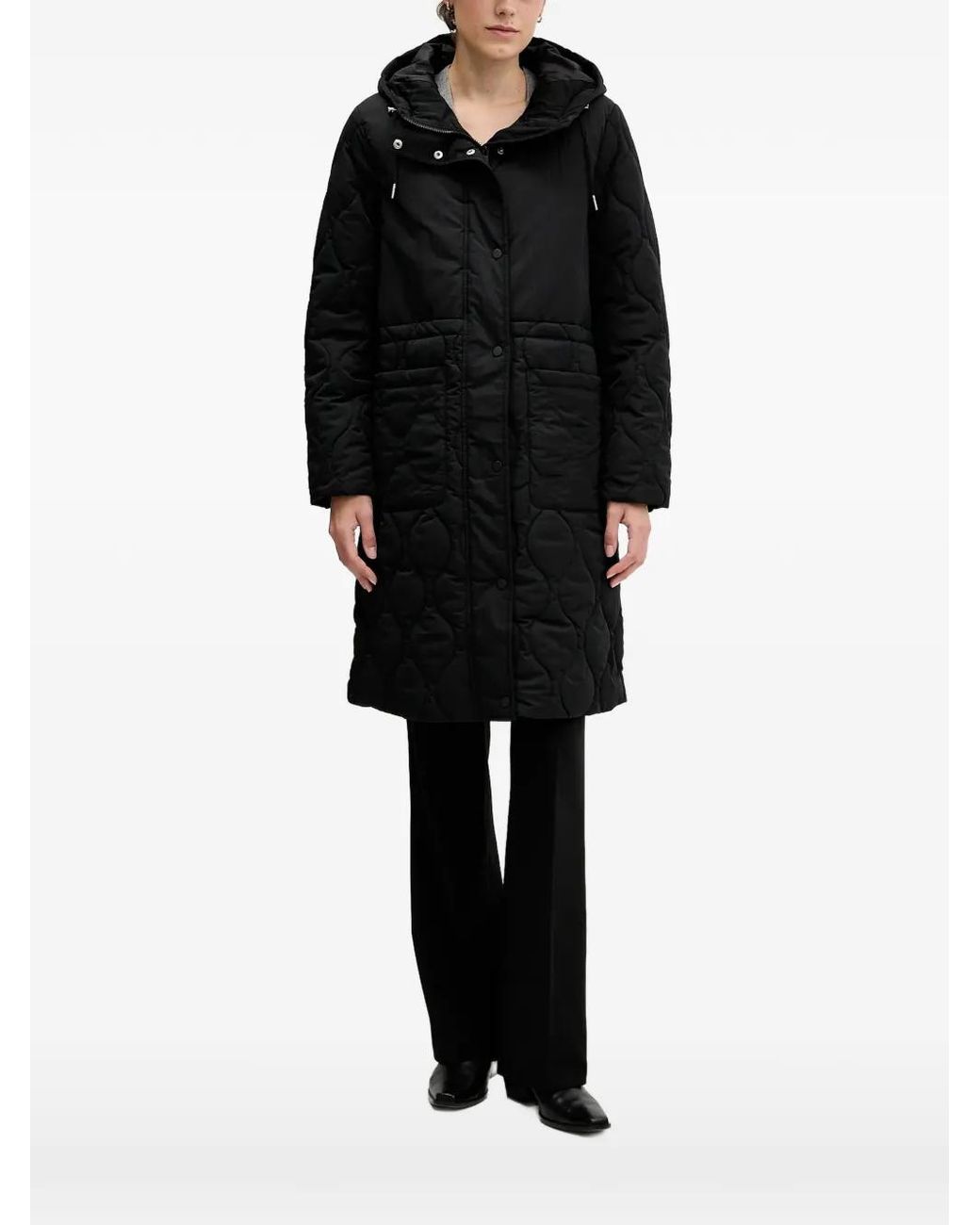Sisley Black Hooded Quilted Coat