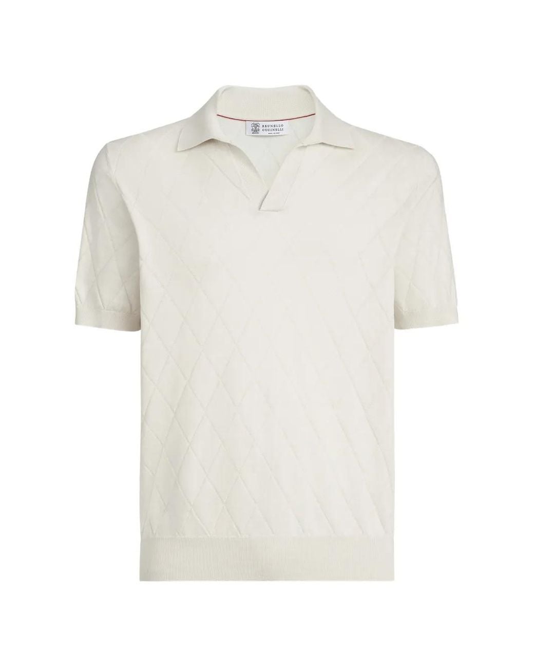 Brunello Cucinelli White Lightweight Knit Polo for men