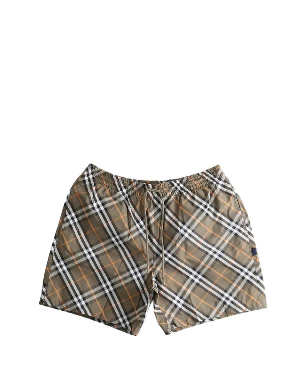 Burberry White Seb Check-Print Drawstring Swim Shorts for men