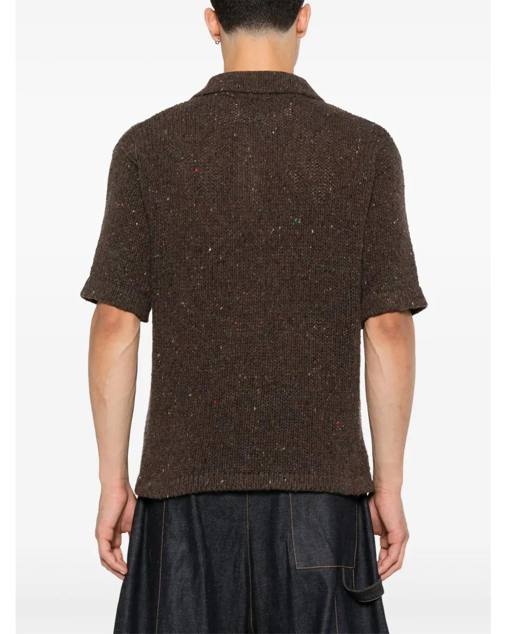 ERL Black Speckle-Knit Polo Sweater