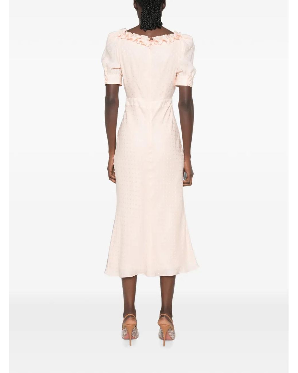 Alessandra Rich Pink Silk-Jacquard Midi Dress With Square Neckline