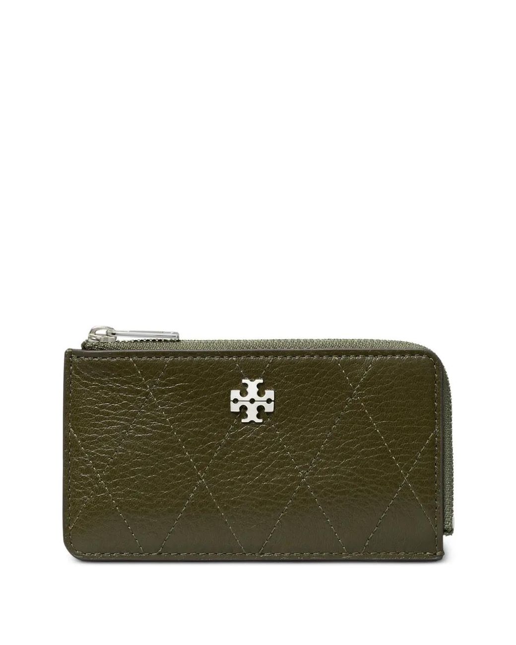 Tory Burch Green Charlie Quilted Zip Card Case