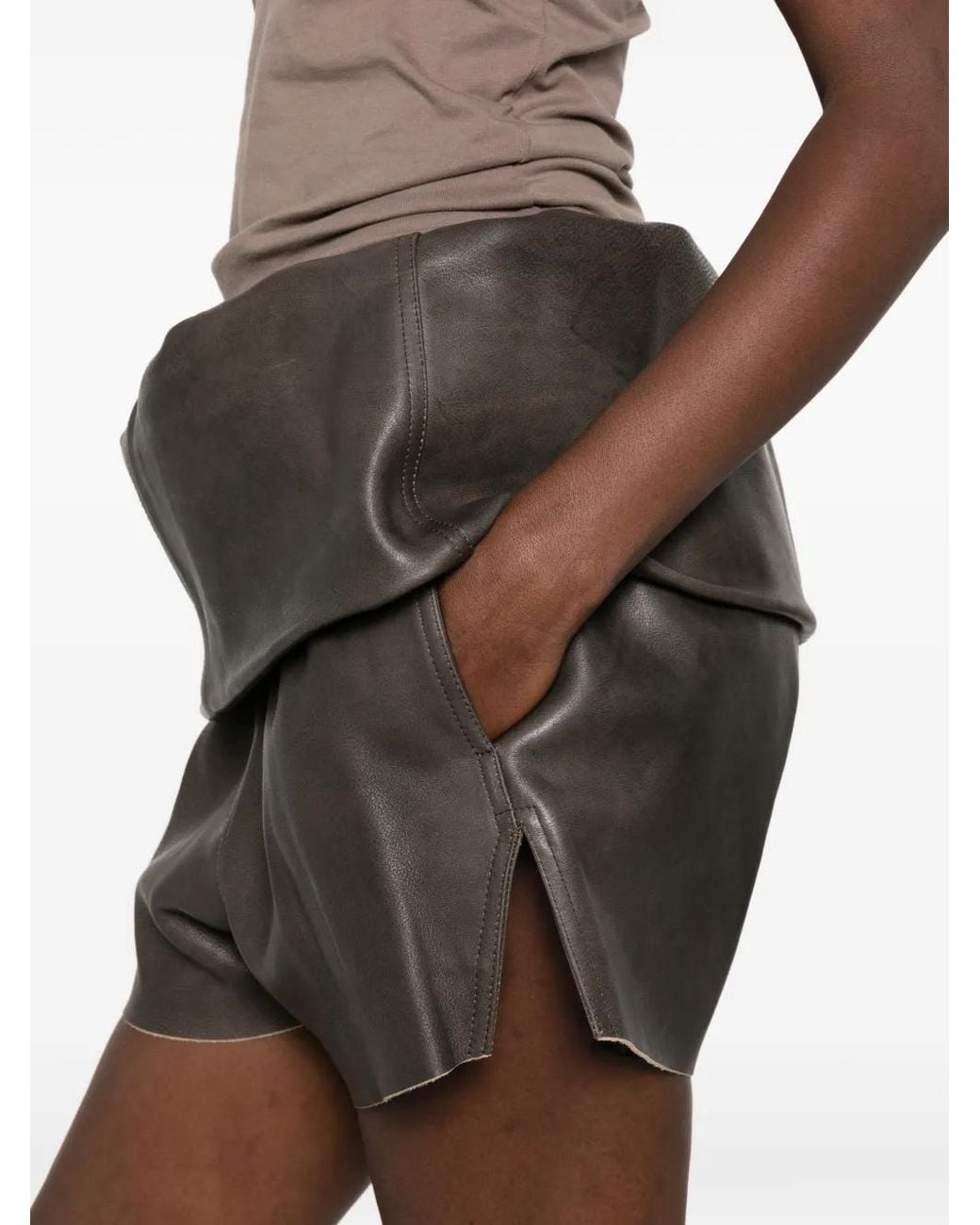 Rick Owens Gray Short Crater En Cuir À Rabat