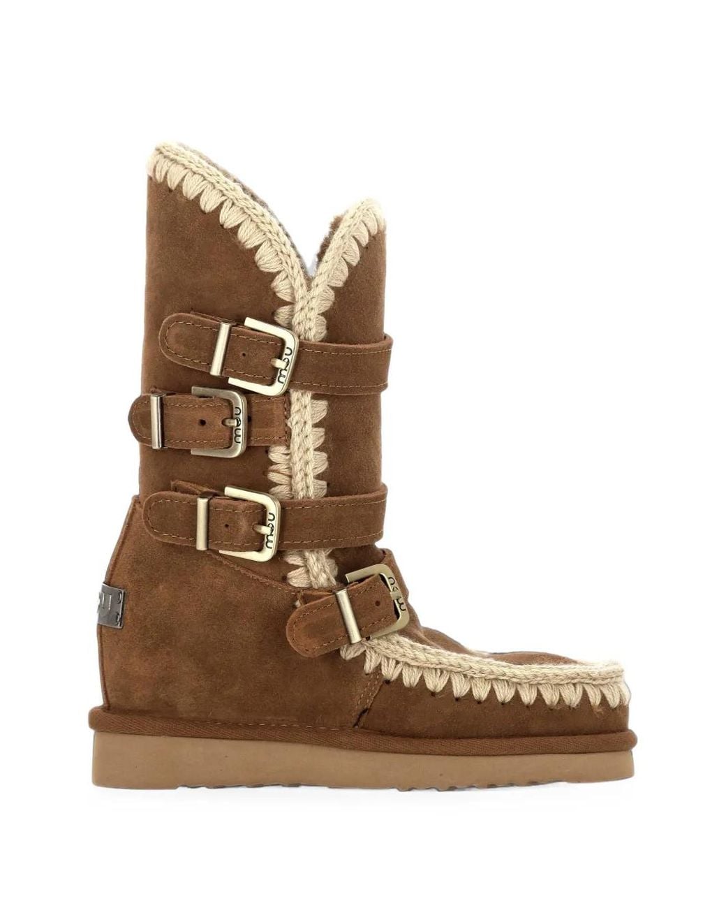 Mou Brown Buckled Sheepskin Boots