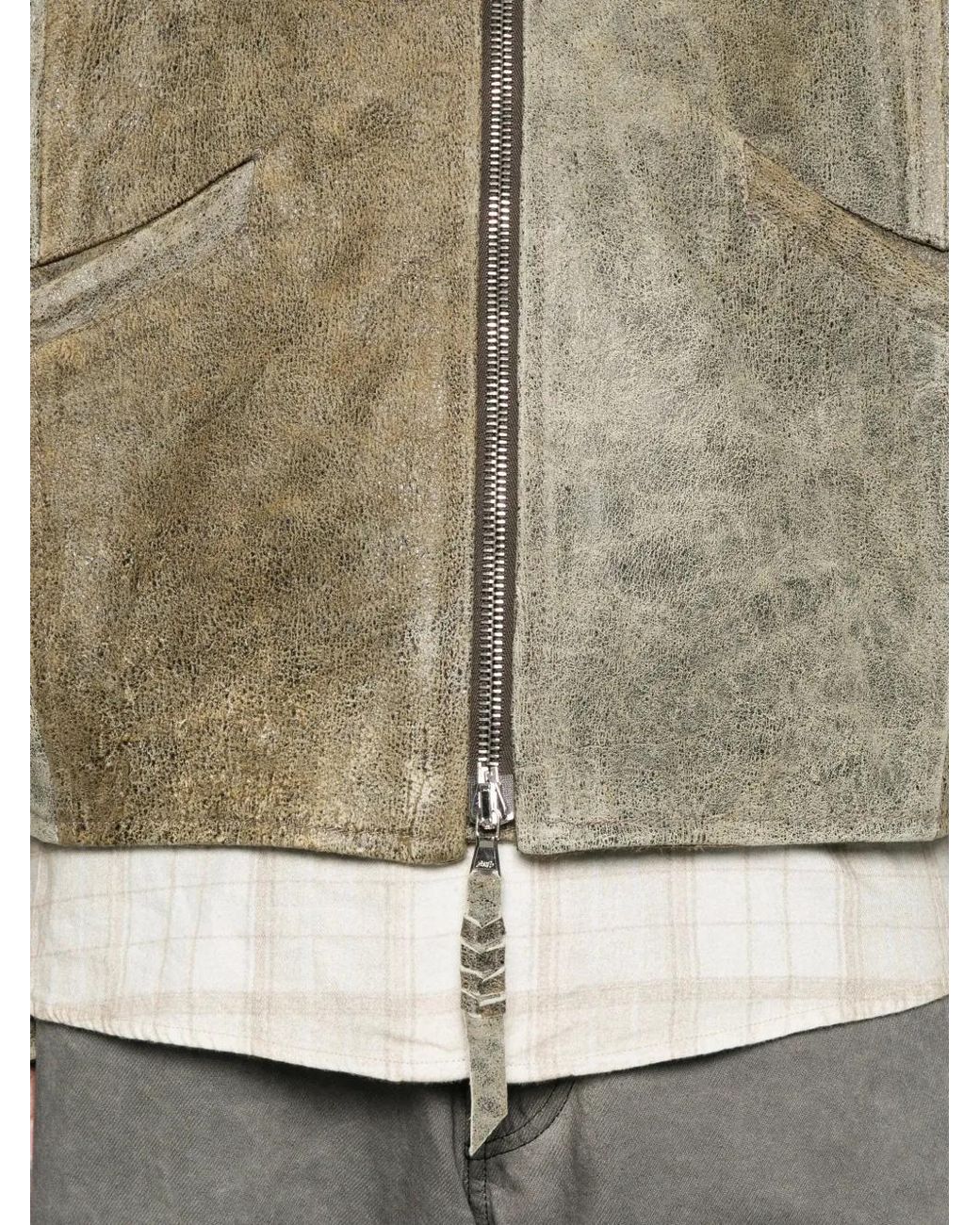 Ziggy Chen Green Veste En Cuir À Effet Délavé for men