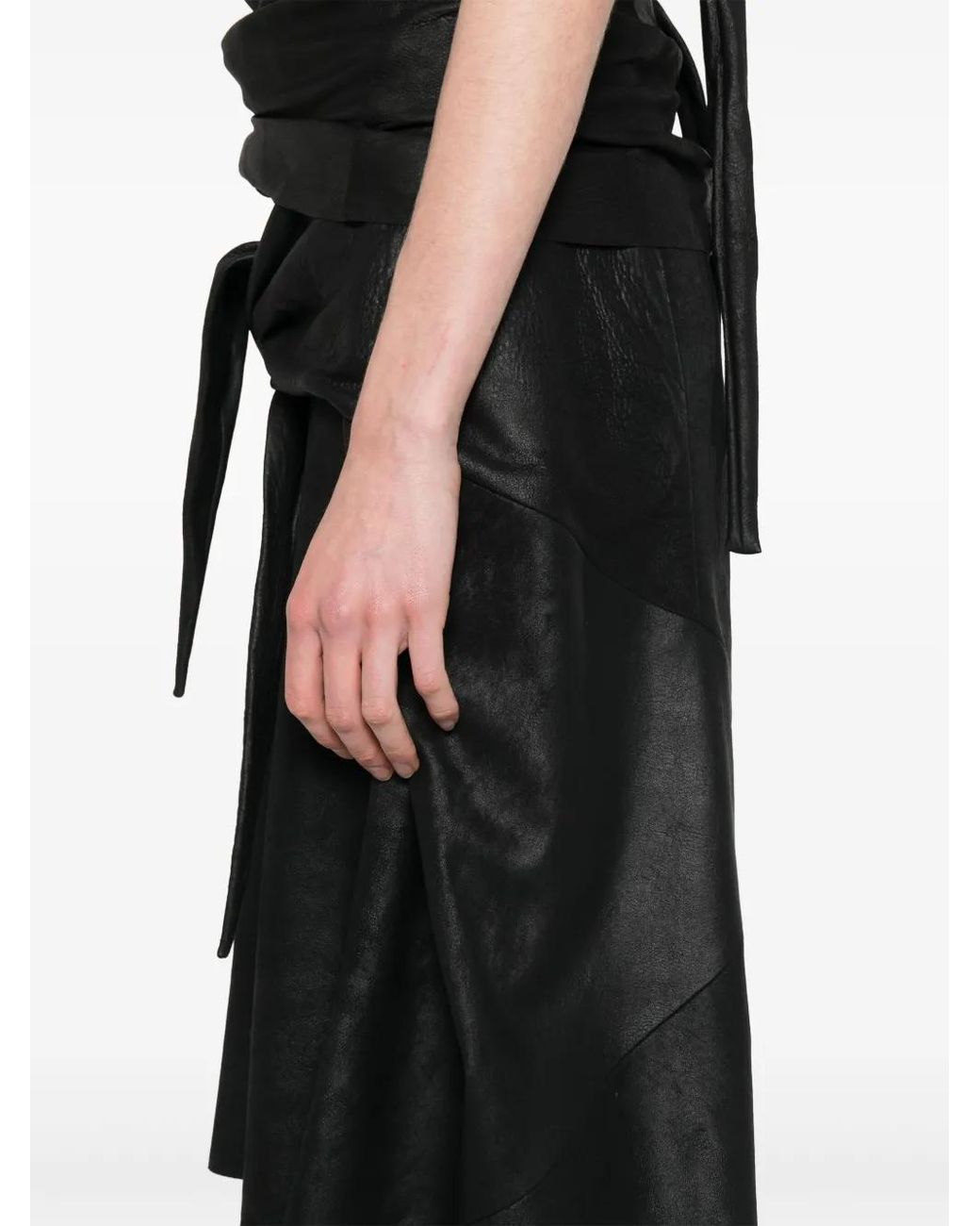 Rick Owens Black Leather Midi Skirt