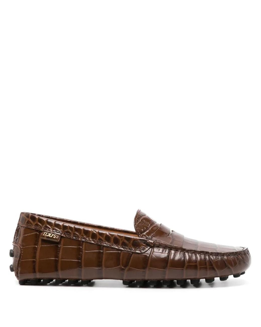 Tod's Brown Crocodile Print Rubber Loafers